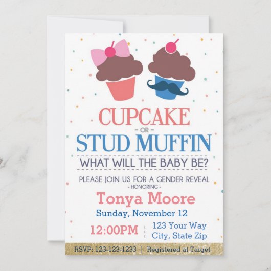 Cupcake of Stud Muffin Baby shower Invitation Kaart (Voorkant)