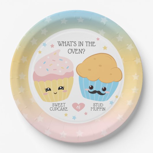 Cupcake of Stud Muffin Gender onthullen Papieren Bordje (Voorkant)