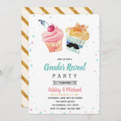 Cupcake of stud muffin gender onthullen uitnodigin kaart (Voorkant / Achterkant)