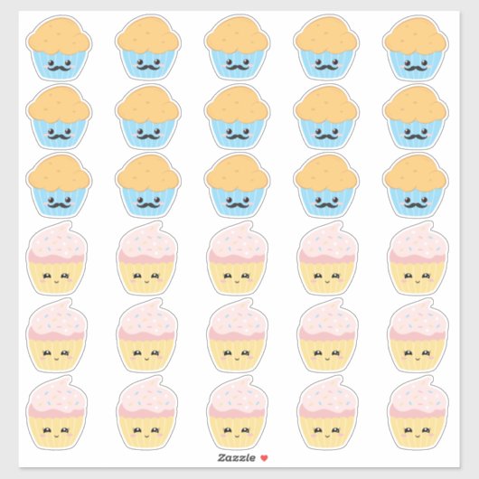 Cupcake of Stud Muffin Gender Reopenbaarmakingsfee Sticker (Vel)