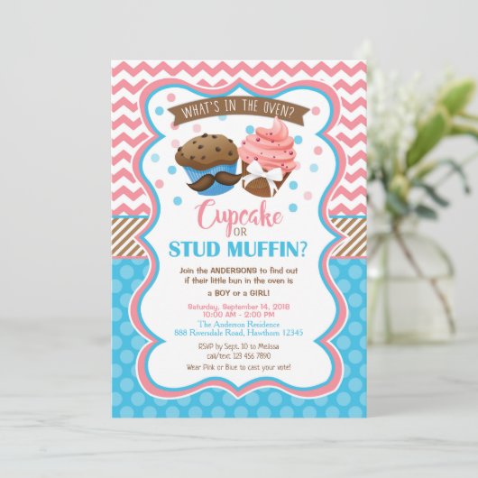 Cupcake of Stud Muffin Gender Reopenbaarmakingsuit Kaart (Staand voorkant)