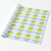 Cupcake on Blue Stripes Child Birthday Cadeaupapier (Uitgerold)