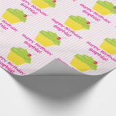 Cupcake on Pink Stripes Child Birthday Cadeaupapier (Hoek)