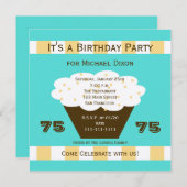 Cupcake op Aqua 75e verjaardagsfeest uitnodiging (Voorkant / Achterkant)