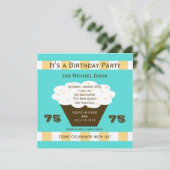 Cupcake op Aqua 75e verjaardagsfeest uitnodiging (Staand voorkant)
