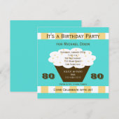 Cupcake op Aqua 80e verjaardagsfeestje uitnodiging (Voorkant / Achterkant)