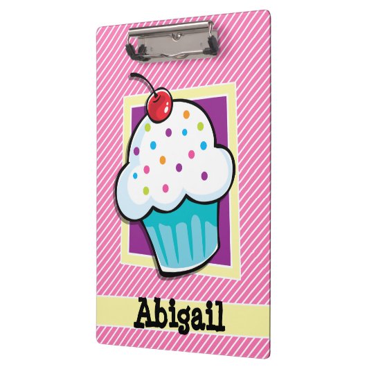Cupcake op roze & witte strepen klembord (Links)