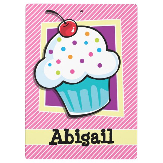 Cupcake op roze & witte strepen klembord (Achterkant)