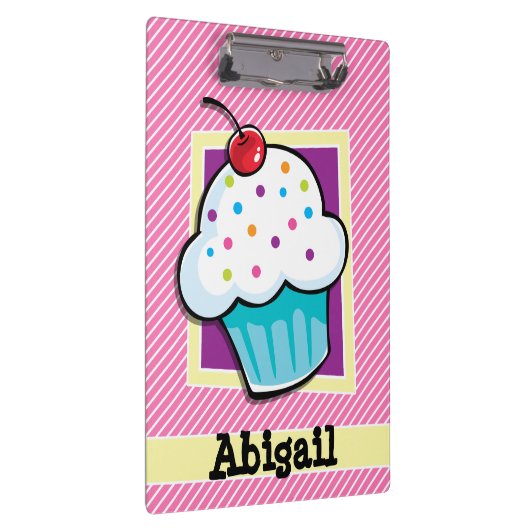 Cupcake op roze & witte strepen klembord (Rechts)