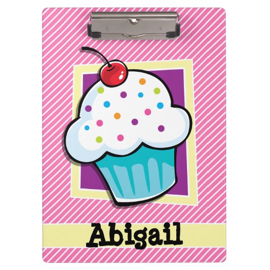 Cupcake op roze & witte strepen klembord (Voorkant)