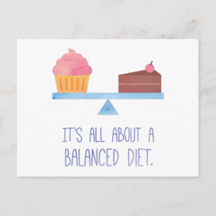 Cupcake over een gebalanceerde Humor voor voeding  Briefkaart