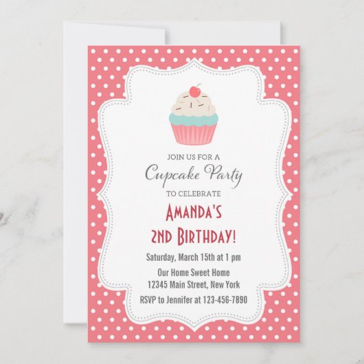 Cupcake Party Birthday Invitation Kaart (Voorkant)