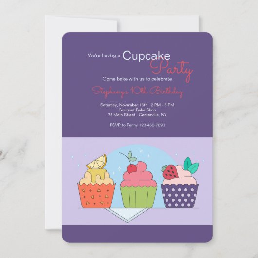 Cupcake Party Birthday Invitation Kaart (Voorkant)