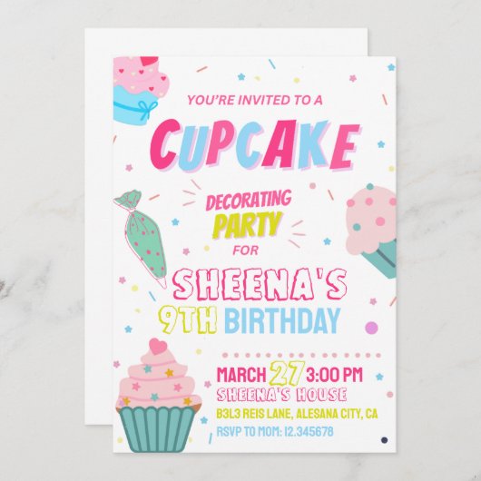 Cupcake Party Decoreren Verjaardag Uitnodiging (Voorkant / Achterkant)