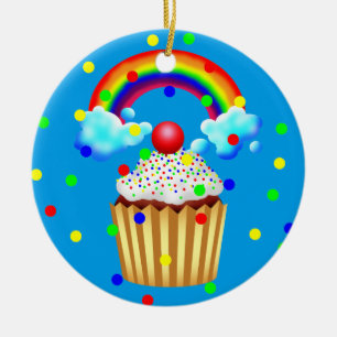 Cupcake party met regenboog en springen keramisch ornament