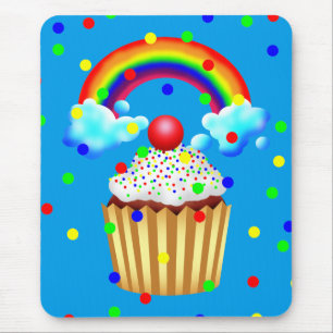 Cupcake party met regenboog en springen muismat