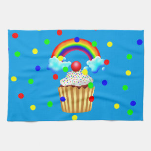 Cupcake party met regenboog en springen theedoek
