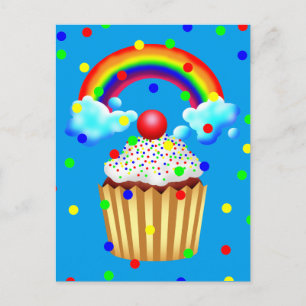 Cupcake party met regenboog en springen uitnodiging briefkaart