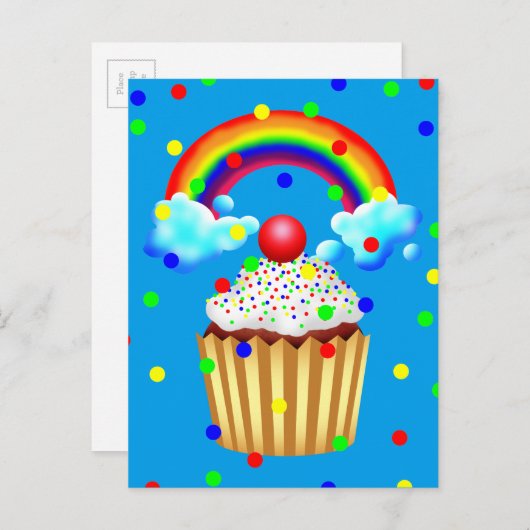 Cupcake party met regenboog en springen uitnodiging briefkaart (Voorkant / Achterkant)