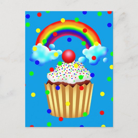 Cupcake party met regenboog en springen uitnodiging briefkaart (Voorkant)