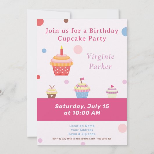 Cupcake Party Pink Birthday Uitnodiging (Achterkant)