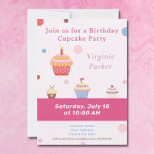 Cupcake Party Pink Birthday Uitnodiging