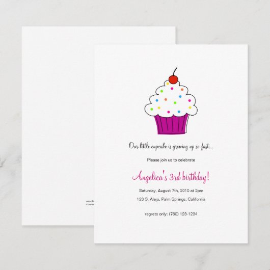 Cupcake Party-uitnodigingen Kaart (Voorkant / Achterkant)