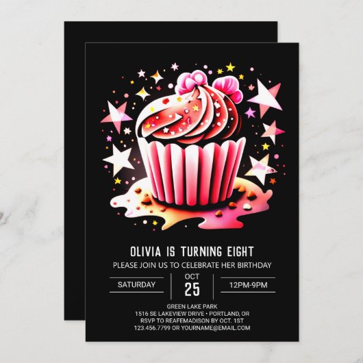 Cupcake pastel elegantie muffin meisje verjaardag kaart (Voorkant / Achterkant)