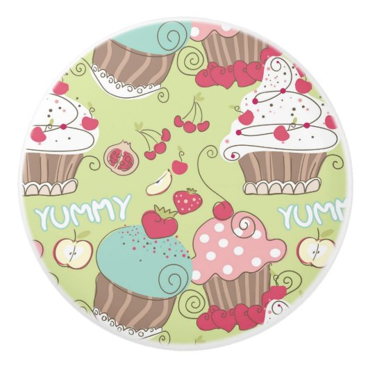 Cupcake-patroon Keramische Knop (Voorkant)