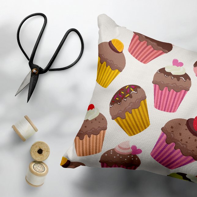 Cupcake patroon, Muffin patroon, Chocolade, Harten Accent Kussen (Creator heeft geüpload)