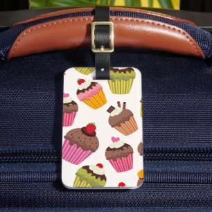 Cupcake Patroon, Muffin Patroon, Chocolade, Harten Bagagelabel