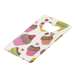 Cupcake patroon, Muffin patroon, Chocolade, Harten Creditkaart Flessenopener