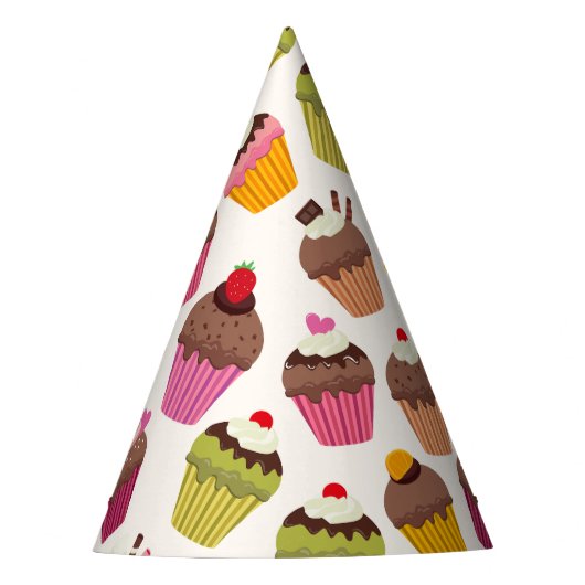 Cupcake patroon, Muffin patroon, Chocolade, Harten Feesthoedjes (Voorkant)