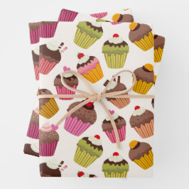 Cupcake patroon, Muffin patroon, Chocolade, Harten Inpakpapier Vel
