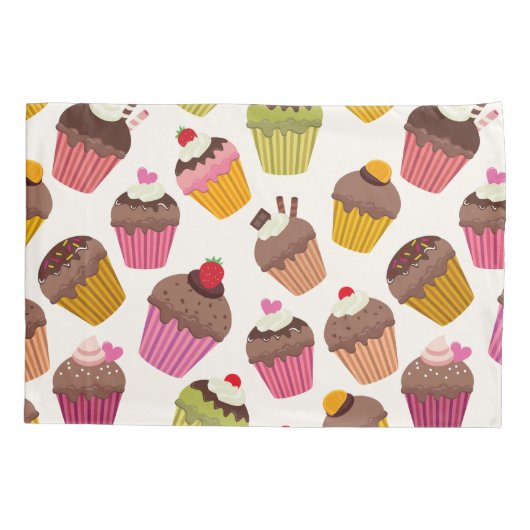 Cupcake patroon, Muffin patroon, Chocolade, Harten Kussensloop (Achterkant)