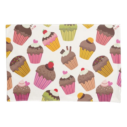 Cupcake patroon, Muffin patroon, Chocolade, Harten Kussensloop (Voorkant)