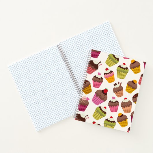 Cupcake patroon, Muffin patroon, Chocolade, Harten Notitieboek (Binnen)