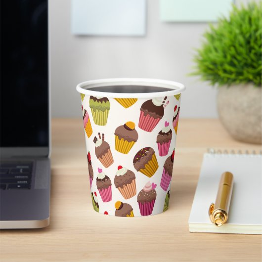 Cupcake patroon, Muffin patroon, Chocolade, Harten Papieren Bekers (Insitu)