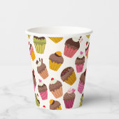 Cupcake patroon, Muffin patroon, Chocolade, Harten Papieren Bekers (Voorkant)