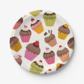 Cupcake patroon, Muffin patroon, Chocolade, Harten Papieren Bordje (Voorkant)