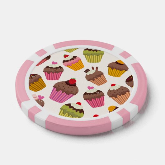 Cupcake patroon, Muffin patroon, Chocolade, Harten Poker Chips (Enkel)