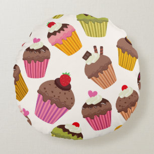 Cupcake patroon, Muffin patroon, Chocolade, Harten Rond Kussen
