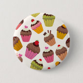 Cupcake Patroon, Muffin Patroon, Chocolade, Harten Ronde Button 5,7 Cm (Voorkant)