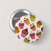 Cupcake Patroon, Muffin Patroon, Chocolade, Harten Ronde Button 5,7 Cm (Voorkant /achterkant)