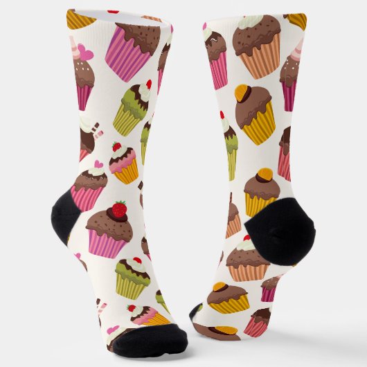 Cupcake patroon, Muffin patroon, Chocolade, Harten Sokken (Gebogen)