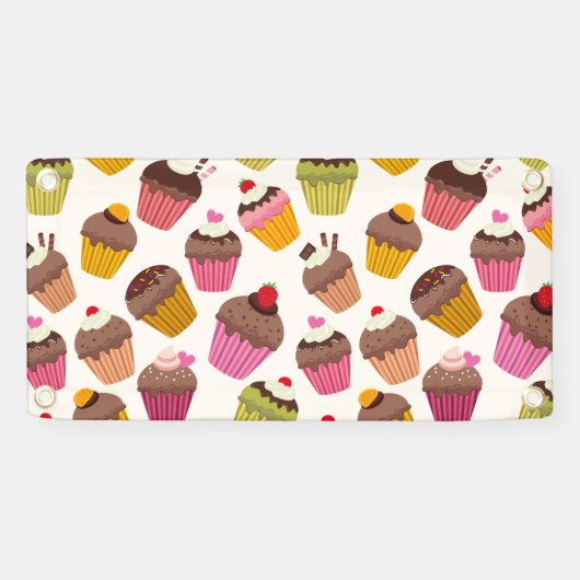 Cupcake patroon, Muffin patroon, Chocolade, Harten Spandoek (Horizontaal)