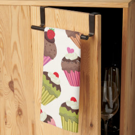 Cupcake patroon, Muffin patroon, Chocolade, Harten Theedoek