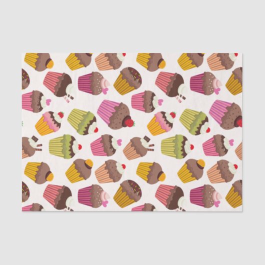 Cupcake patroon, Muffin patroon, Chocolade, Harten Tissuepapier (Voorkant)
