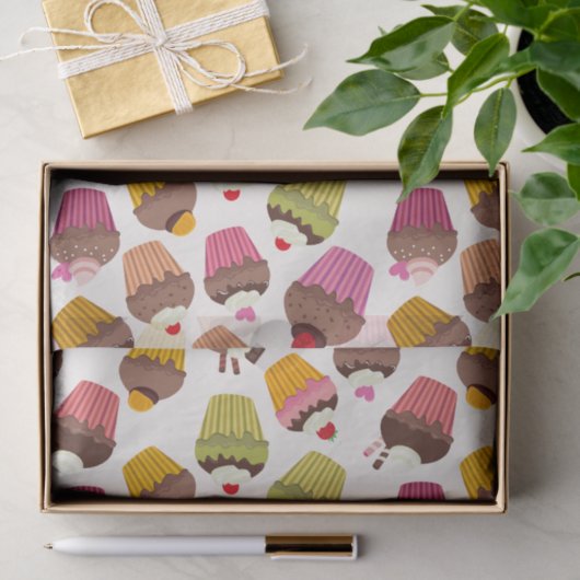 Cupcake patroon, Muffin patroon, Chocolade, Harten Tissuepapier (Geschenk)