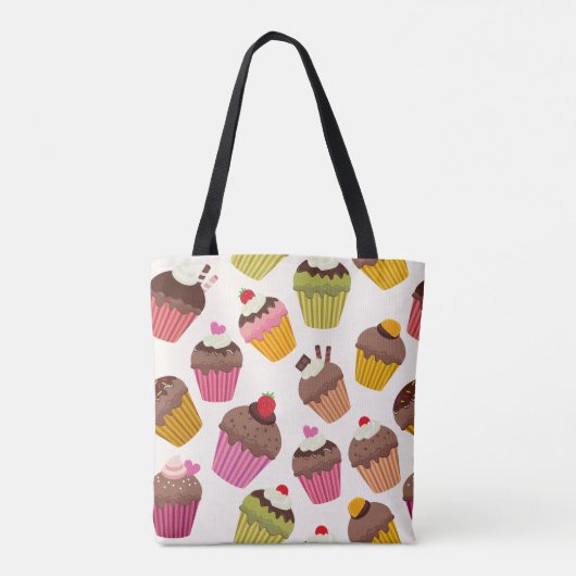 Cupcake patroon, Muffin patroon, Chocolade, Harten Tote Bag (Achterkant)
